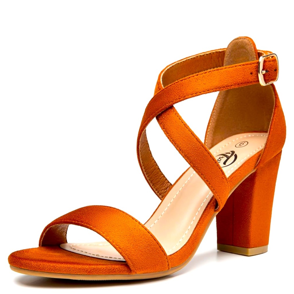 Trary sandal, brown suede, block 3” heel